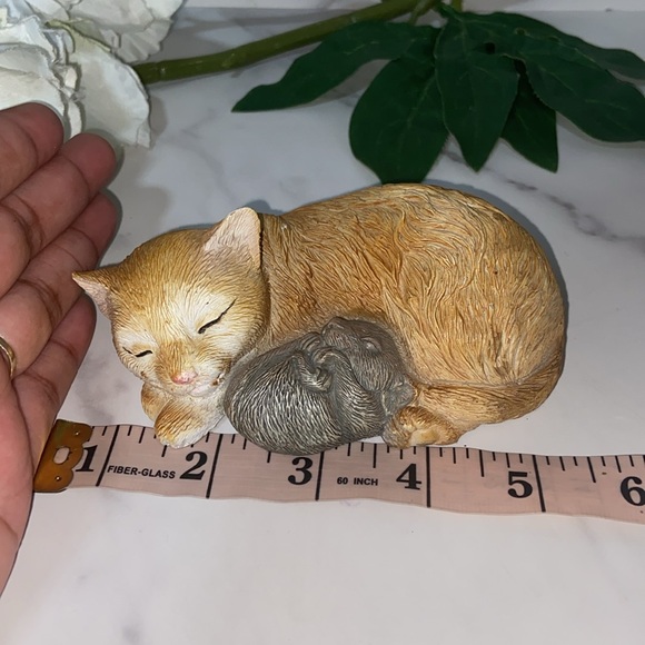 Vintage Cat Figurine Ginger Kitty Gray Mouse Hand Painted Resin Statue Cat Mouse - Picture 6 of 14